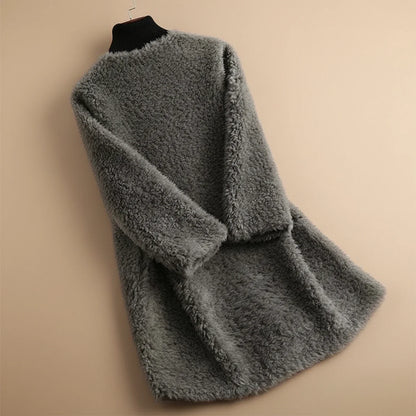 Women's Collarless Teddy Long Coat