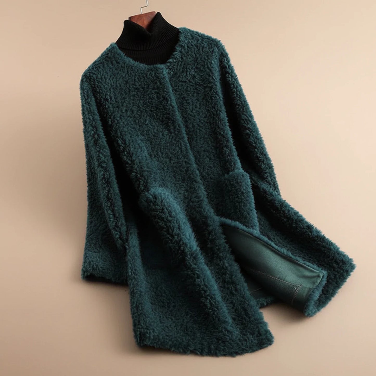 Women's Collarless Teddy Long Coat