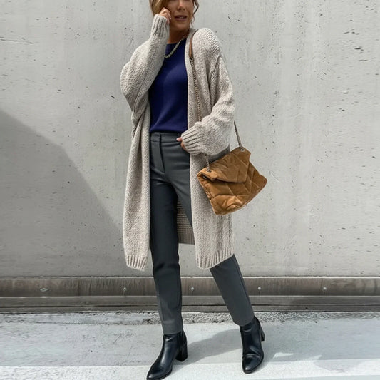 Women's Long Open Front Cardigan Relaxed Fit - Fashinoza