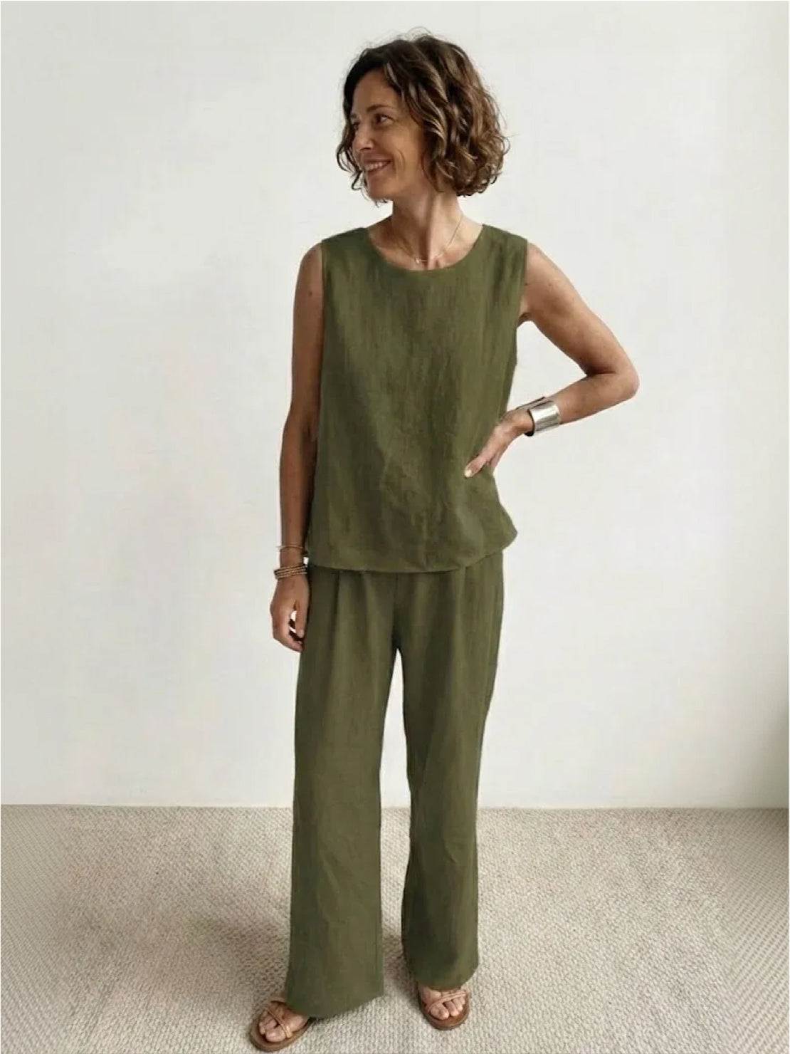 Women's Sleeveless Tank And Wide Leg Pants Set - Fashinoza