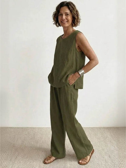 Women's Sleeveless Tank And Wide Leg Pants Set