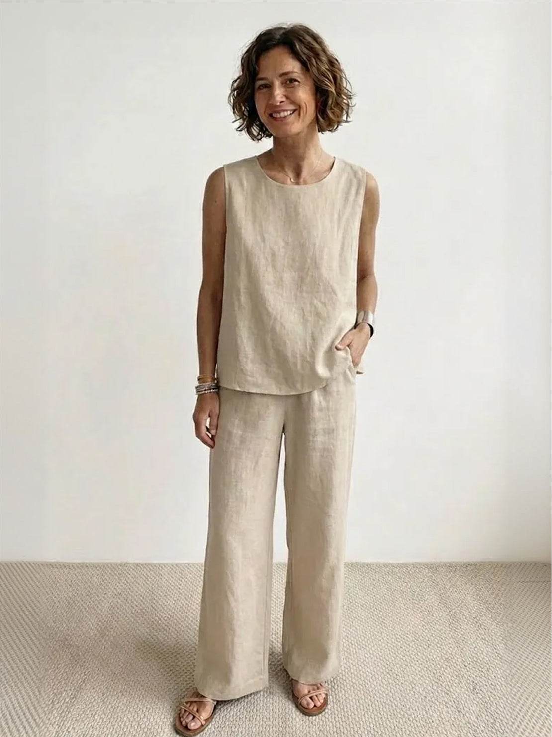 Women's Sleeveless Tank And Wide Leg Pants Set