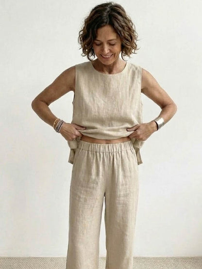 Women's Sleeveless Tank And Wide Leg Pants Set