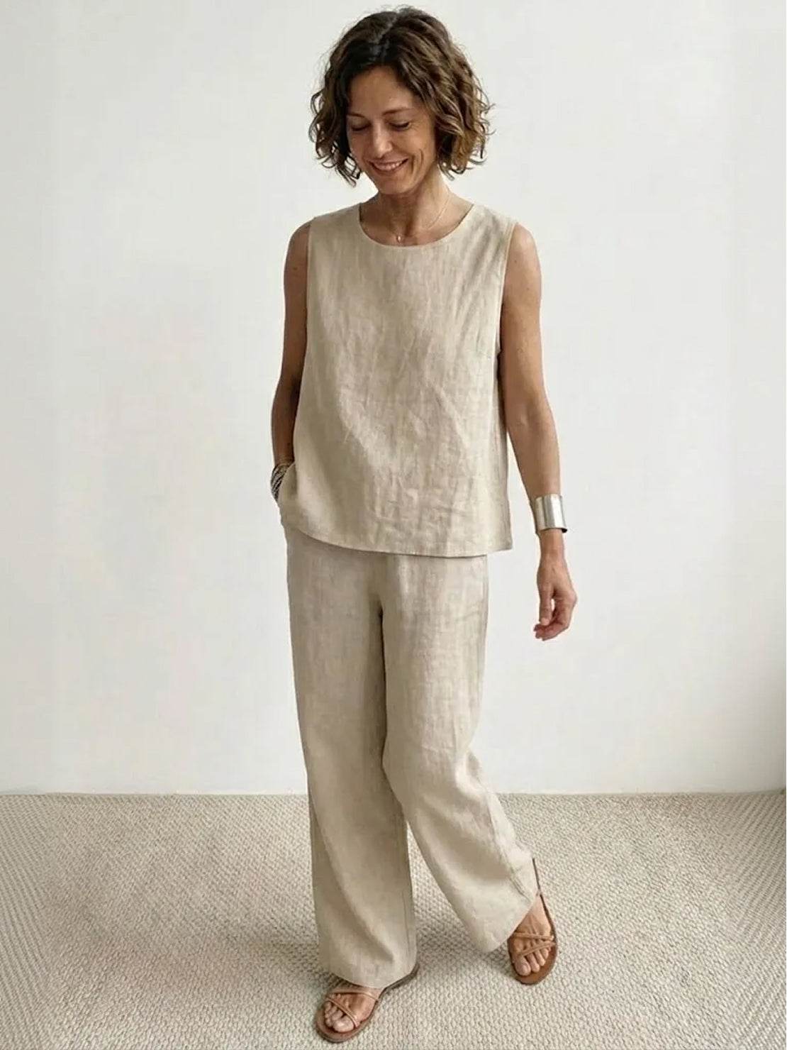 Women's Sleeveless Tank And Wide Leg Pants Set