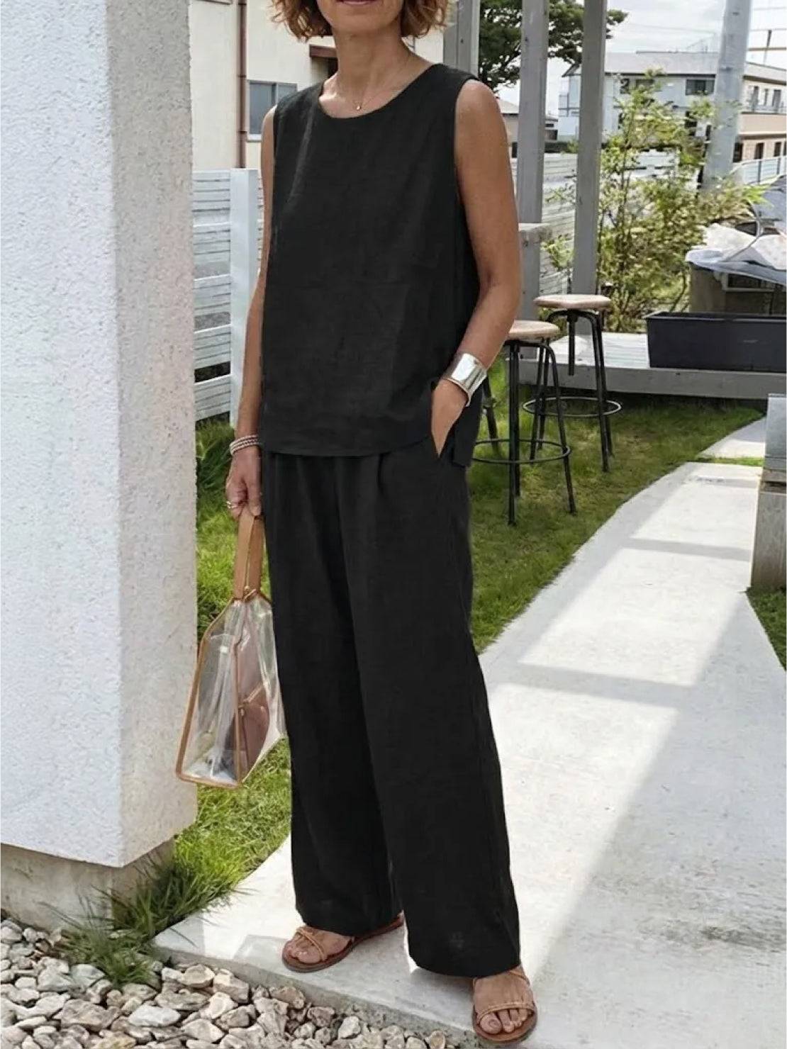 Women's Sleeveless Tank And Wide Leg Pants Set