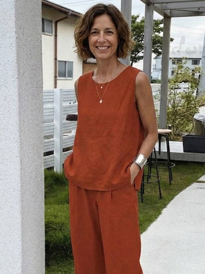 Women's Sleeveless Tank And Wide Leg Pants Set