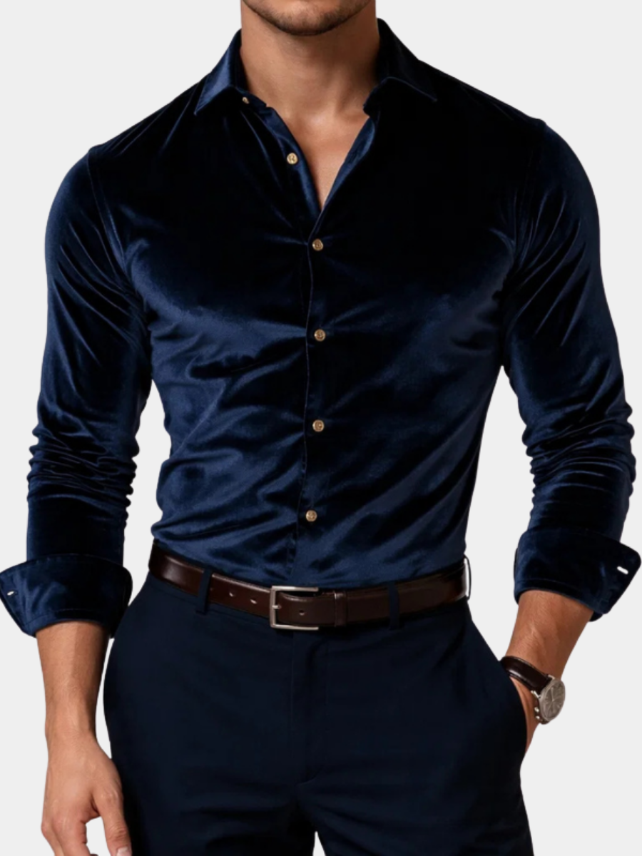 Men's Long Sleeve Velvet Shirt - Fashinoza