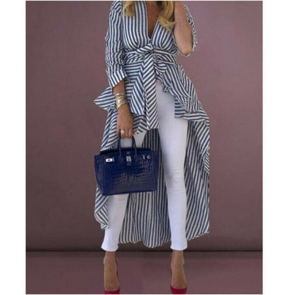 Women's Striped Blouse Tie Waist - Fashinoza