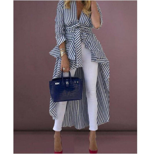 Women's Striped Blouse Tie Waist - Fashinoza