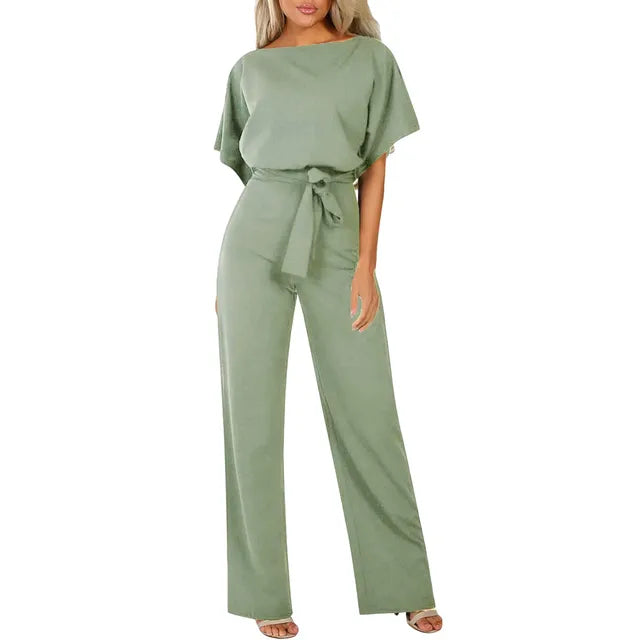 Women's Wide Leg Belted Jumpsuit - 
Fashinoza