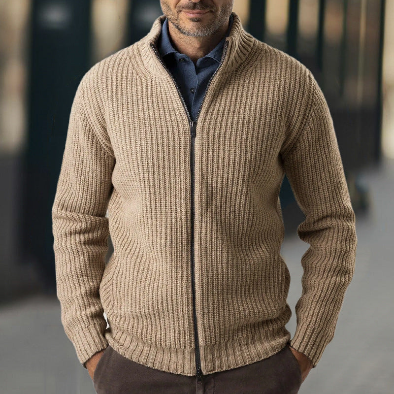 Men's Ribbed Zip-Up Cardigan - Fashinoza