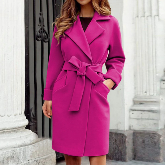 Women's Belted Knee Length Wool Coat - Fashinoza