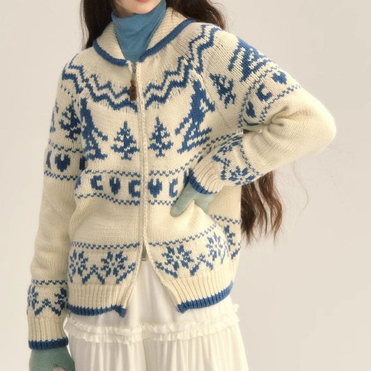 Women's Fair Isle Zip Cardigan - Fashinoza