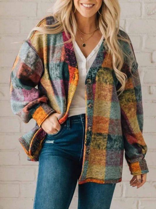 Women's Oversized Plaid Jacket - Fashinoza