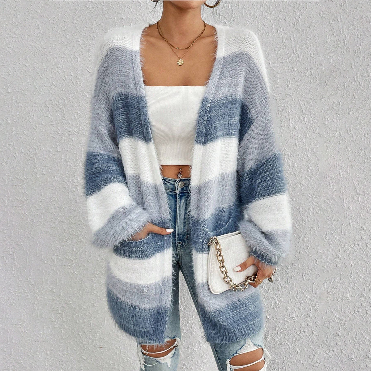 Women's Striped Oversized Cardigan - Fashinoza