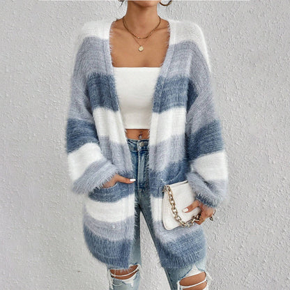 Women's Striped Oversized Cardigan - Fashinoza