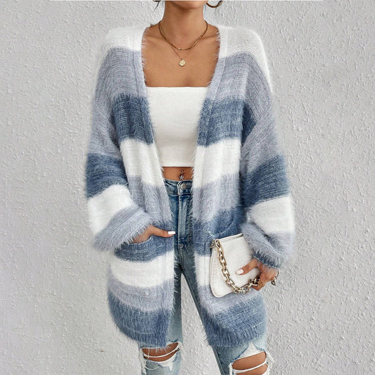Women's Striped Oversized Cardigan - Fashinoza