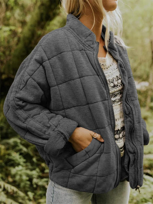 Women's Quilted Zip Up Jacket - Fashinoza