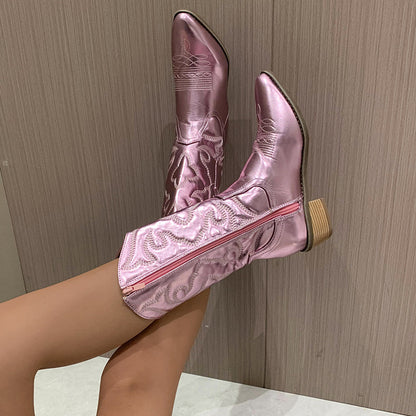 Women's Metallic Cowboy Boots Zip - Fashinoza