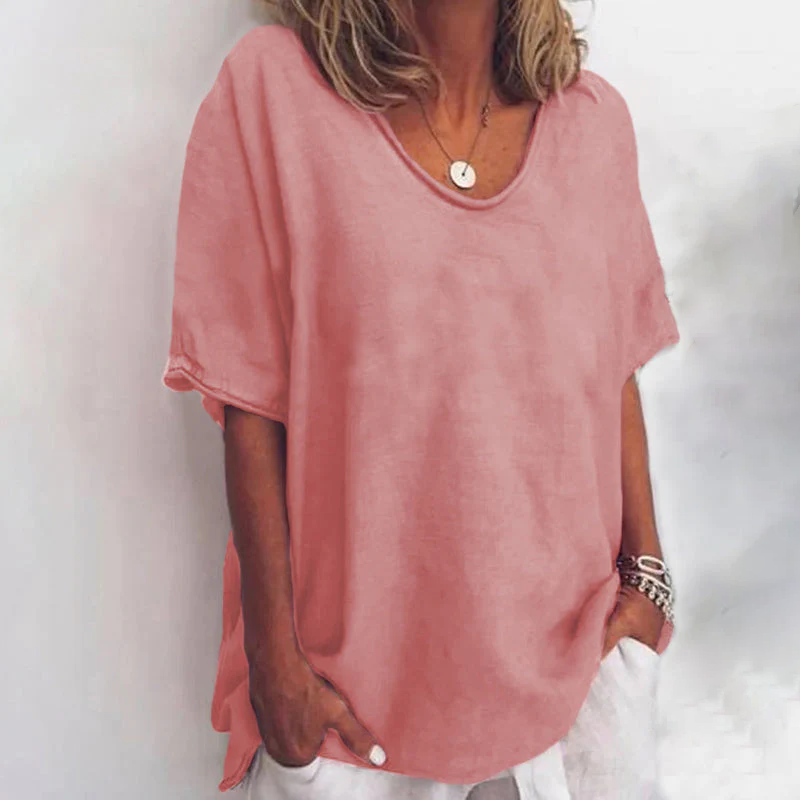 Women's Short Sleeve Round Neck Blouse - Fashinoza