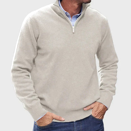 Men's Half-Zip Knit Sweater Ribbed Cuffs
