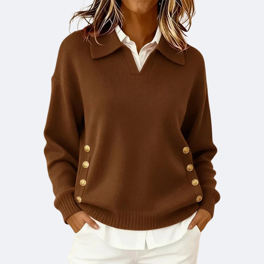 Women's Collared Button Sweater - Fashinoza