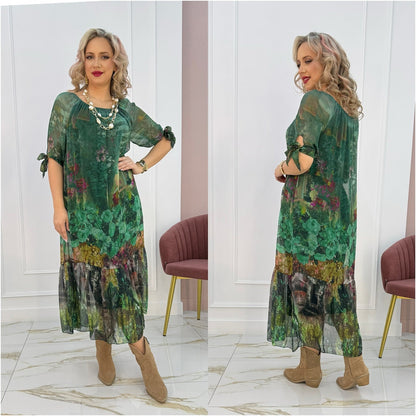 Women's Boho Midi Dress Tie Sleeve - Fashinoza