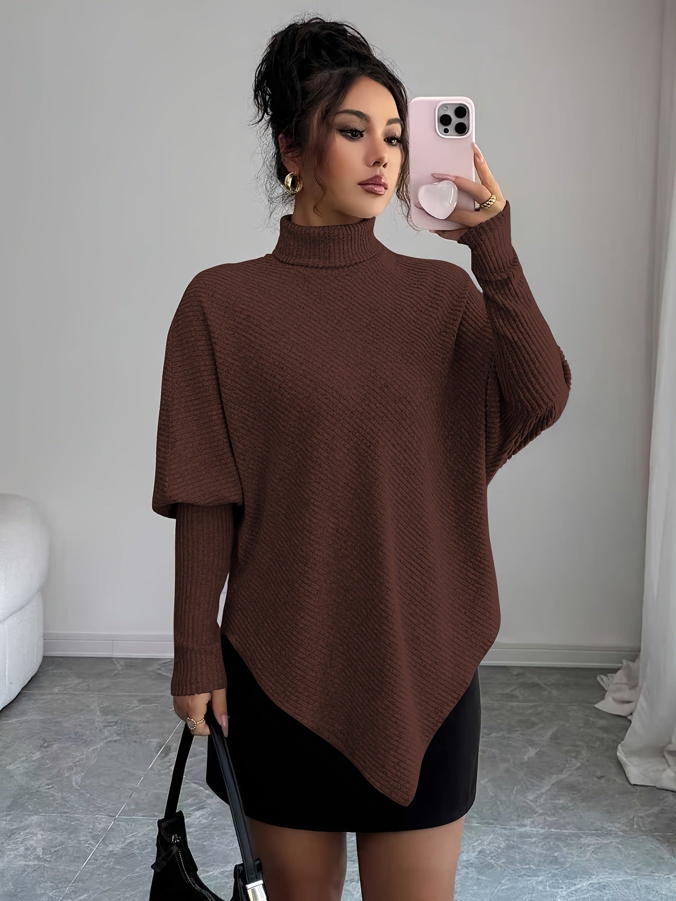 Women's Turtleneck Poncho Sweater - Fashinoza