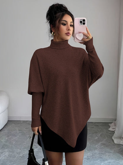 Women's Turtleneck Poncho Sweater - Fashinoza