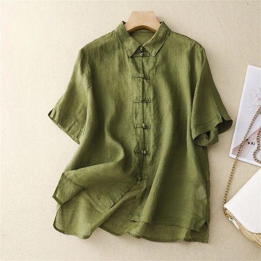 Women's Linen Blouse Summer Beige - 
Fashinoza