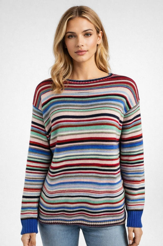 Women's Crew Neck Long Sleeve Sweater Multi-Colored - Fashinoza