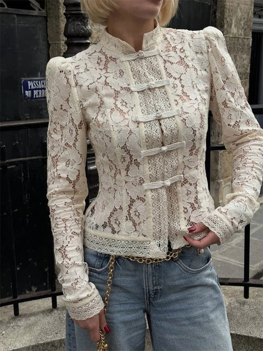 Women's Fitted Lace Blouse - Fashinoza