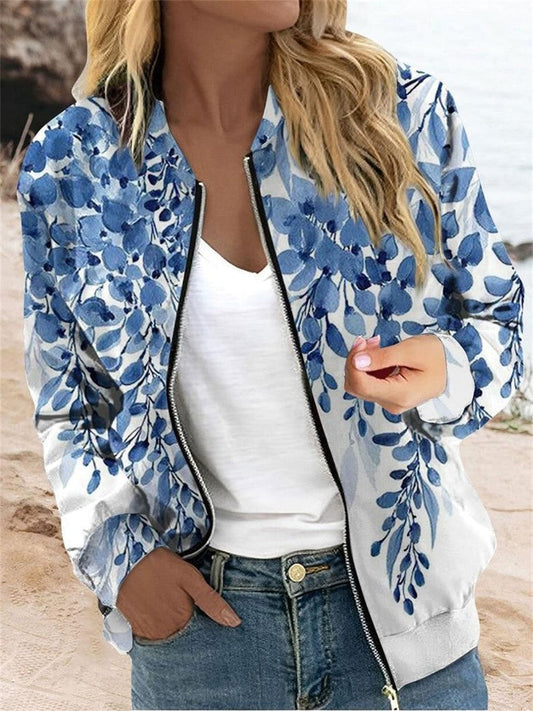 Women's Floral Bomber Jacket - Fashinoza