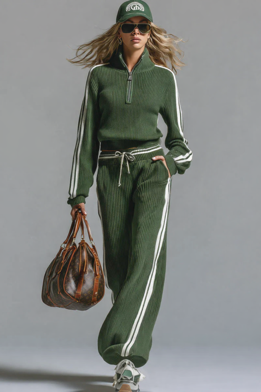 Women's Long Sleeve Ribbed Knit Two Piece Set - Fashinoza