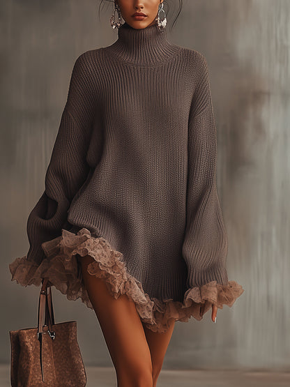 Women's Oversized Long Sleeve Sweater Dress - Fashinoza