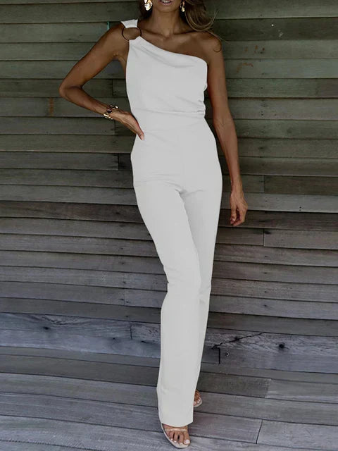 Women's One Shoulder Wide Leg Jumpsuit - Fashinoza