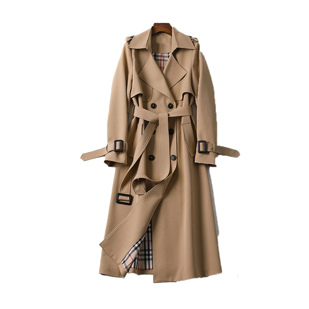 Women's Double-Breasted Trench Coat Belted Mid-Calf Length - 
Fashinoza