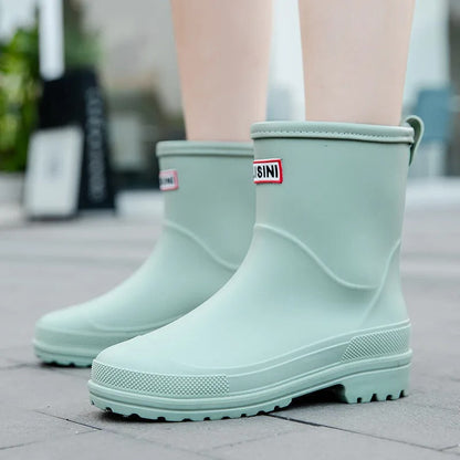 Women's Waterproof Mid-Calf Rain Boots Non-Slip Sole Black