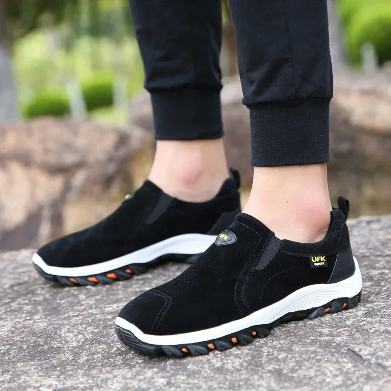 Orthopedic Hiking Shoes for Men Canvas Slip On Walking Loafers with Arch Support