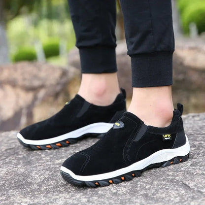 Orthopedic Hiking Shoes for Men Canvas Slip On Walking Loafers with Arch Support