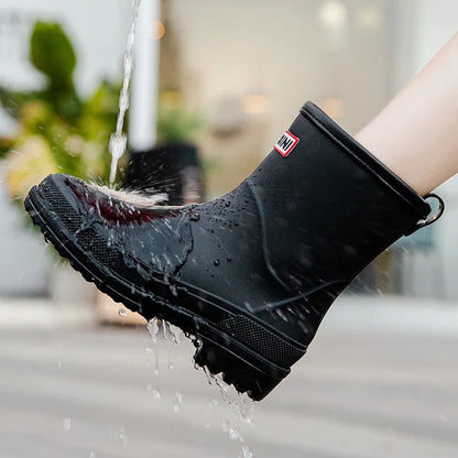 Women's Waterproof Mid-Calf Rain Boots Non-Slip Sole Black