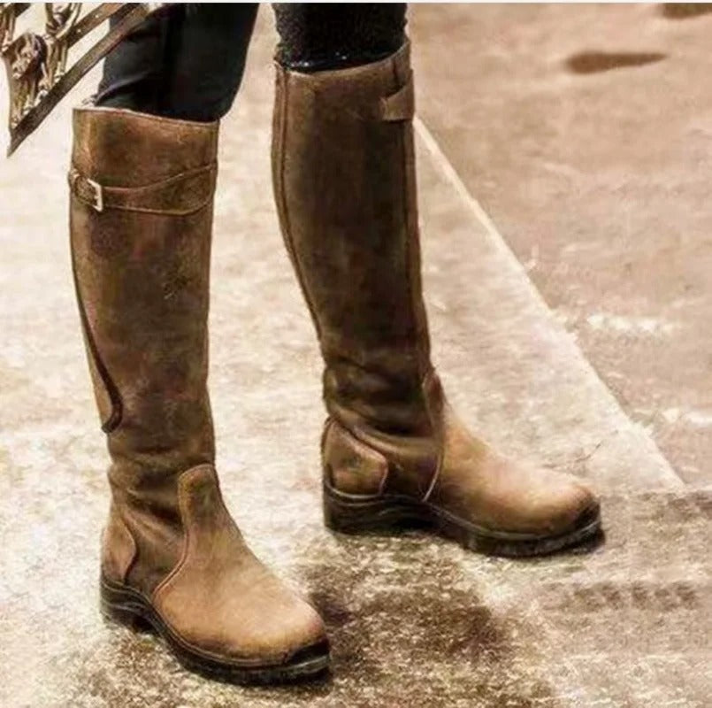 Women's Waterproof Knee-High Boots Buckle Strap Non-Slip Sole