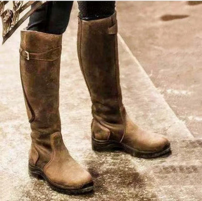Women's Waterproof Knee-High Boots Buckle Strap Non-Slip Sole