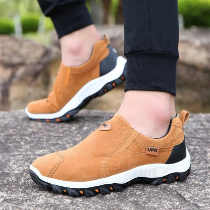 Orthopedic Hiking Shoes for Men Canvas Slip On Walking Loafers with Arch Support