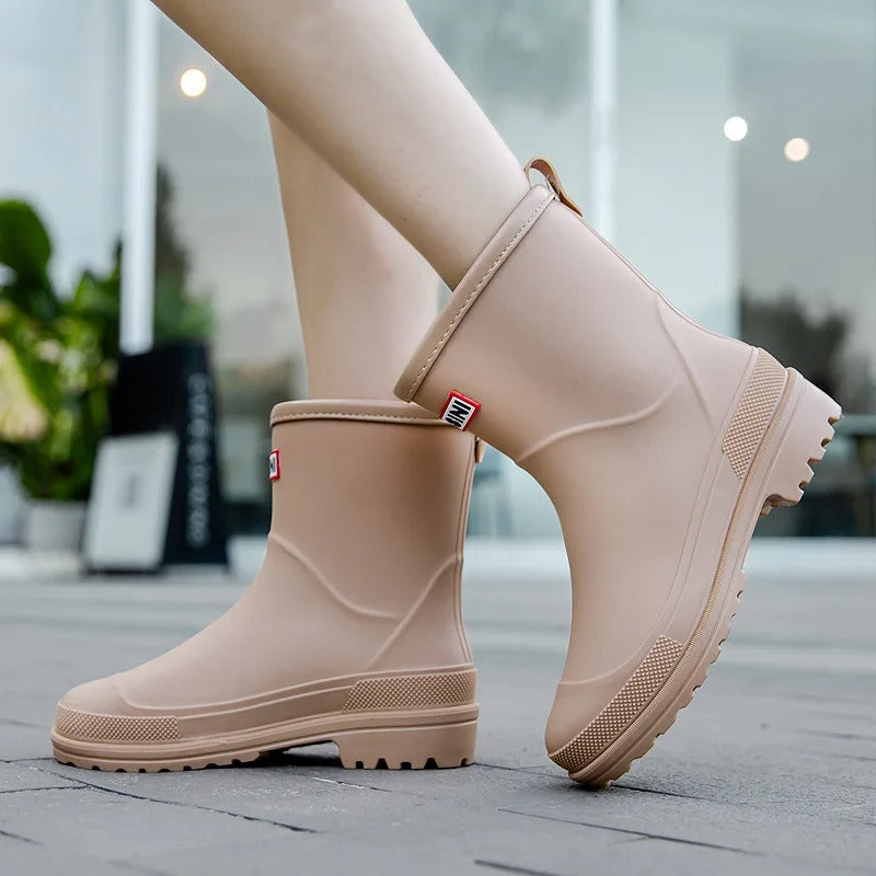 Women's Waterproof Mid-Calf Rain Boots Non-Slip Sole Black
