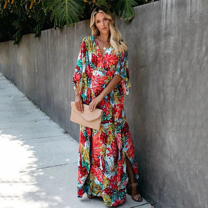 Women's Boho Beach Cover Up Flowy Wrap Dress