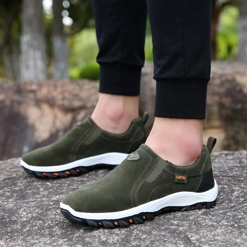 Orthopedic Hiking Shoes for Men Canvas Slip On Walking Loafers with Arch Support