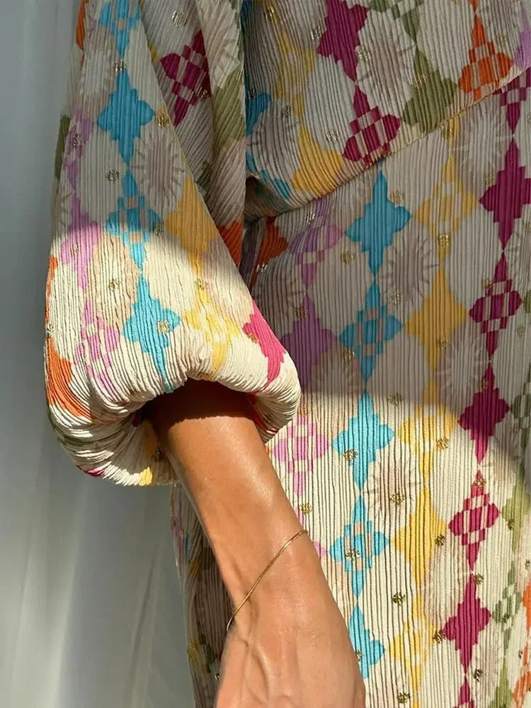 Women's Geometric Print Shirt And Pants Set