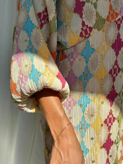 Women's Geometric Print Shirt And Pants Set