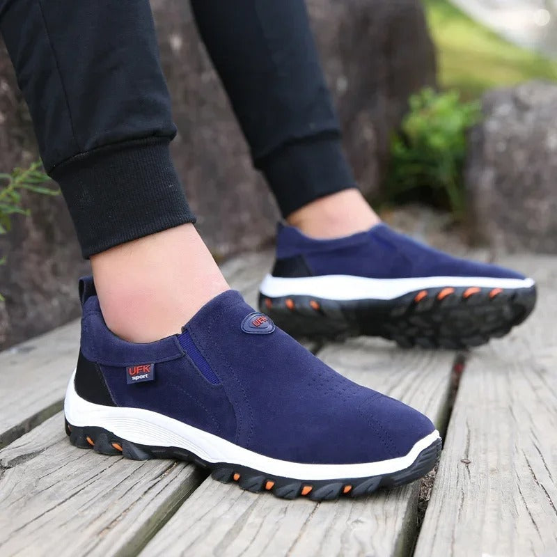 Orthopedic Hiking Shoes for Men Canvas Slip On Walking Loafers with Arch Support